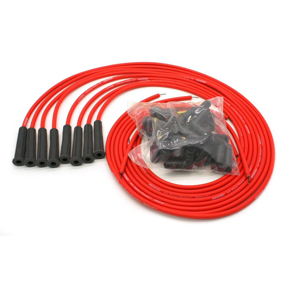PerTronix Magx2 Spiral Core Spark Plug Wire Set - 8 mm - Red - Straight Plug Boots - HEi / Socket Style 8-Cylinder