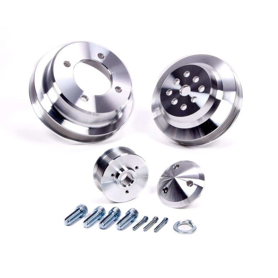March Performance High Water Flow Ratio 6-Rib Serpentine Pulley Kit - Clear Powder Coat - Small Block Ford