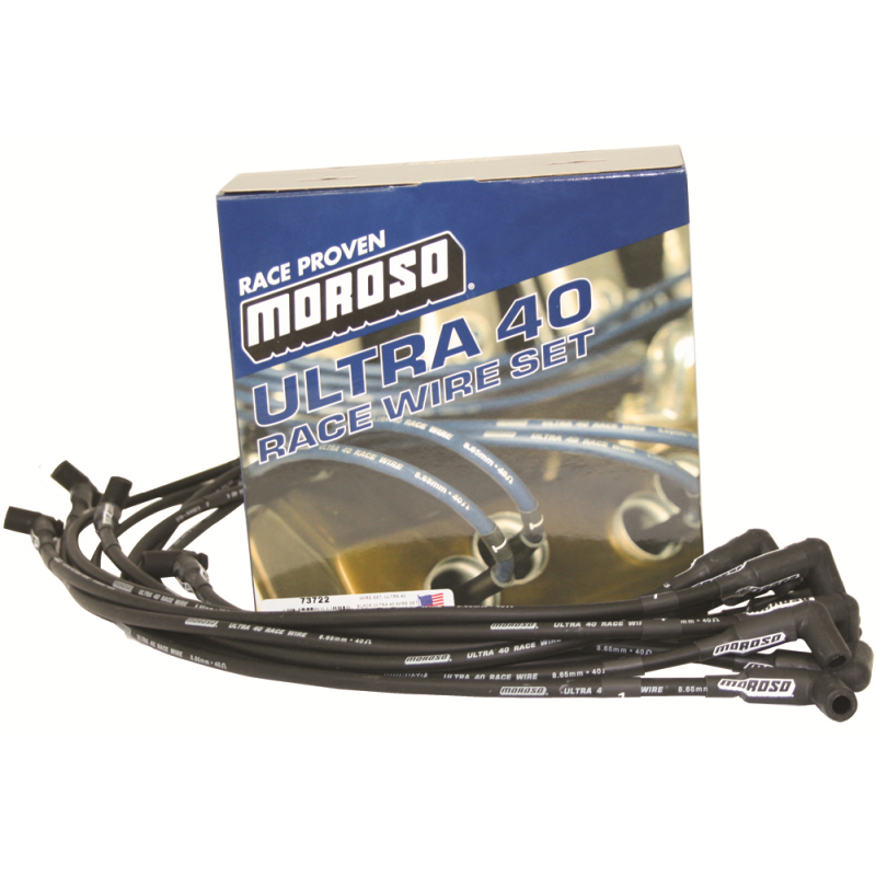 Moroso Ultra 40 Spiral Core 8.65 mm Spark Plug Wire Set - Black - 90 Degree Plug Boots - HEI Style Terminal - Sprint Car - V8