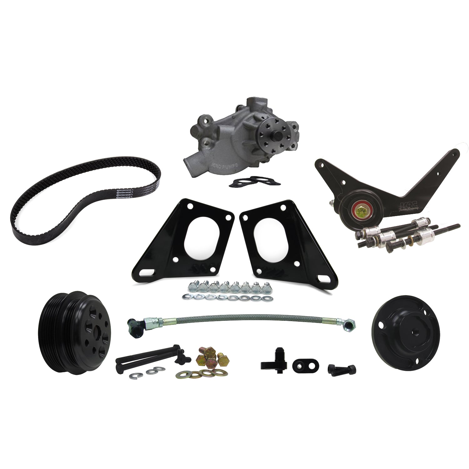 KRC Power Steering 6 Rib Serpentine Pulley Kit - Water Pump - Aluminum - Black - MG LS-Series
