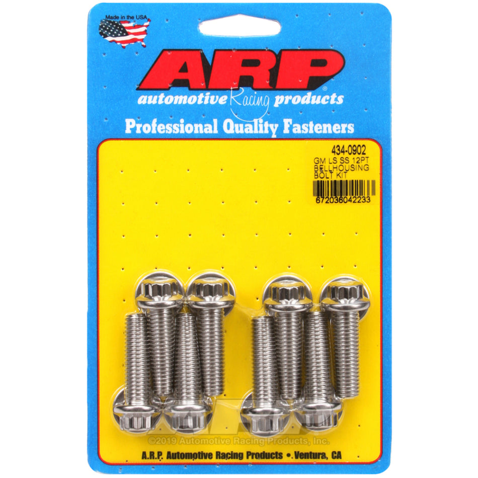 ARP Bellhousing Bolt Kit - 10 mm x 1.50 Thread - 1.375 in Long - 12 Point Head - Washers Included - Polished - GM LS-Series - Set of 8