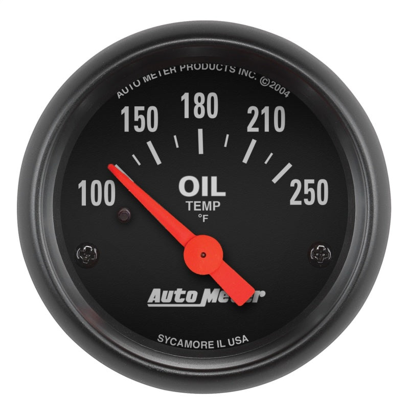 Auto Meter Z-series 100-250 Degree F Oil Temperature Gauge - Electric - Analog - Short Sweep - 2-1/16 in Diameter - Black Face
