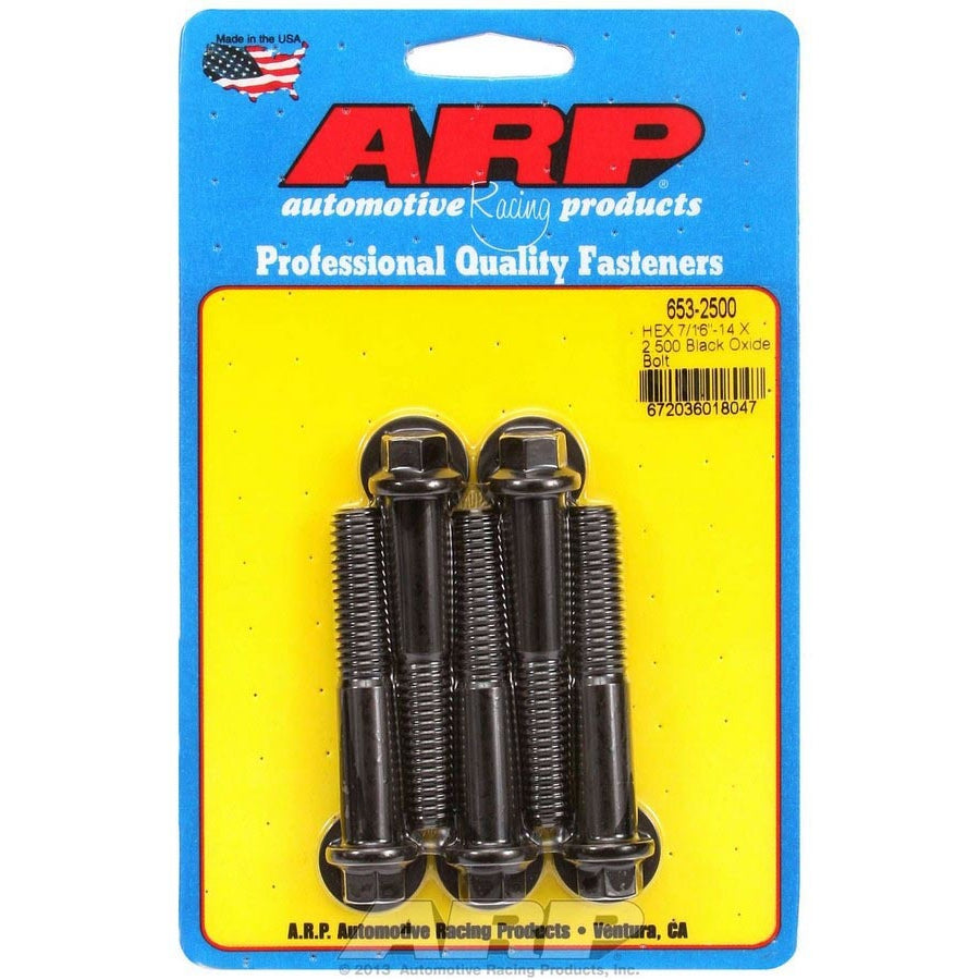 ARP 7/16-14 in Thread Bolt - 2.5 in Long - 7/16 in Hex Head - Chromoly - Black Oxide - Universal - Set of 5 653-2500