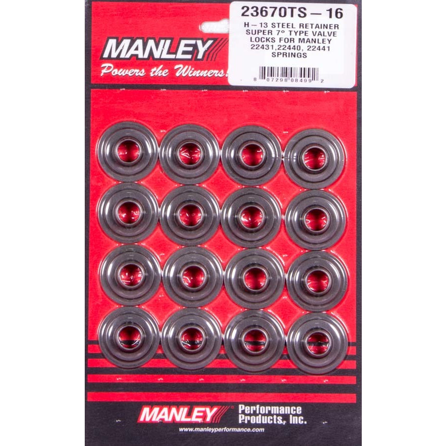 Manley Super 7 Degree Valve Spring Retainer - 1.105 in / 0.710 in OD Steps - 1.550 in Dual Spring - Set of 16