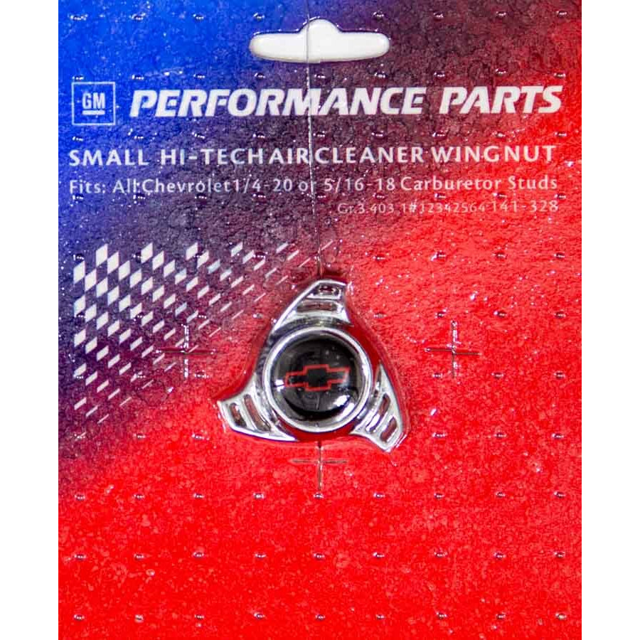 Proform Tri Star Air Cleaner Nut - 1/4-20 and 5/16-18 in Thread - Black / Red Bowtie Logo - Chrome