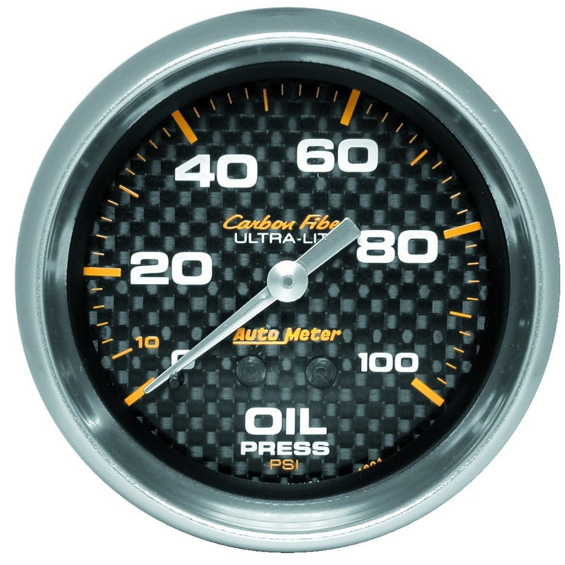 Auto Meter Carbon Fiber Oil Pressure Gauge - 2-5/8" - 0-100 PSI