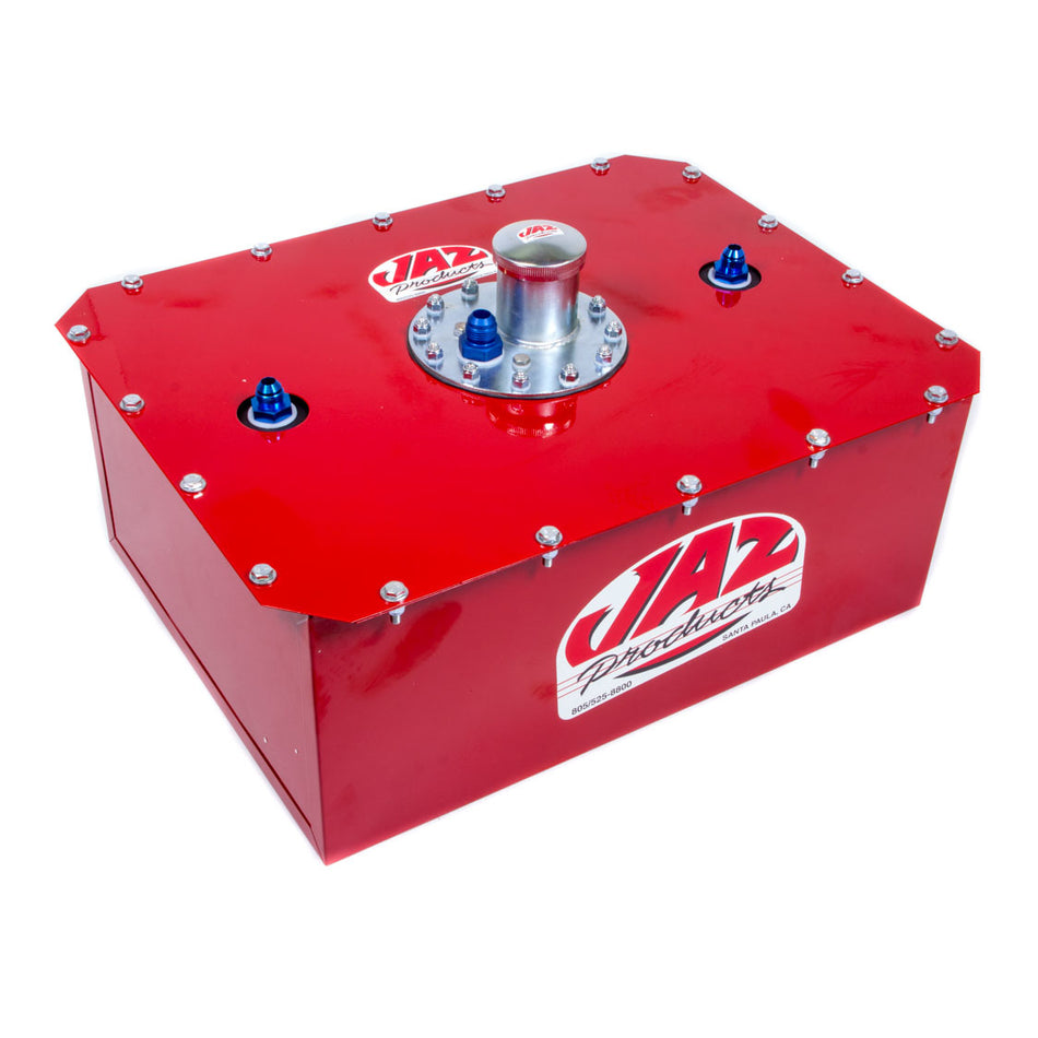 Jaz Products Pro Sport 8 Gallon Fuel Cell and Can - 20.625 in Wide x 15.5 in Deep x 8.375 in Tall - 8 AN Outlet / Return - 10 AN Vent - Foam - Red Powder Coat