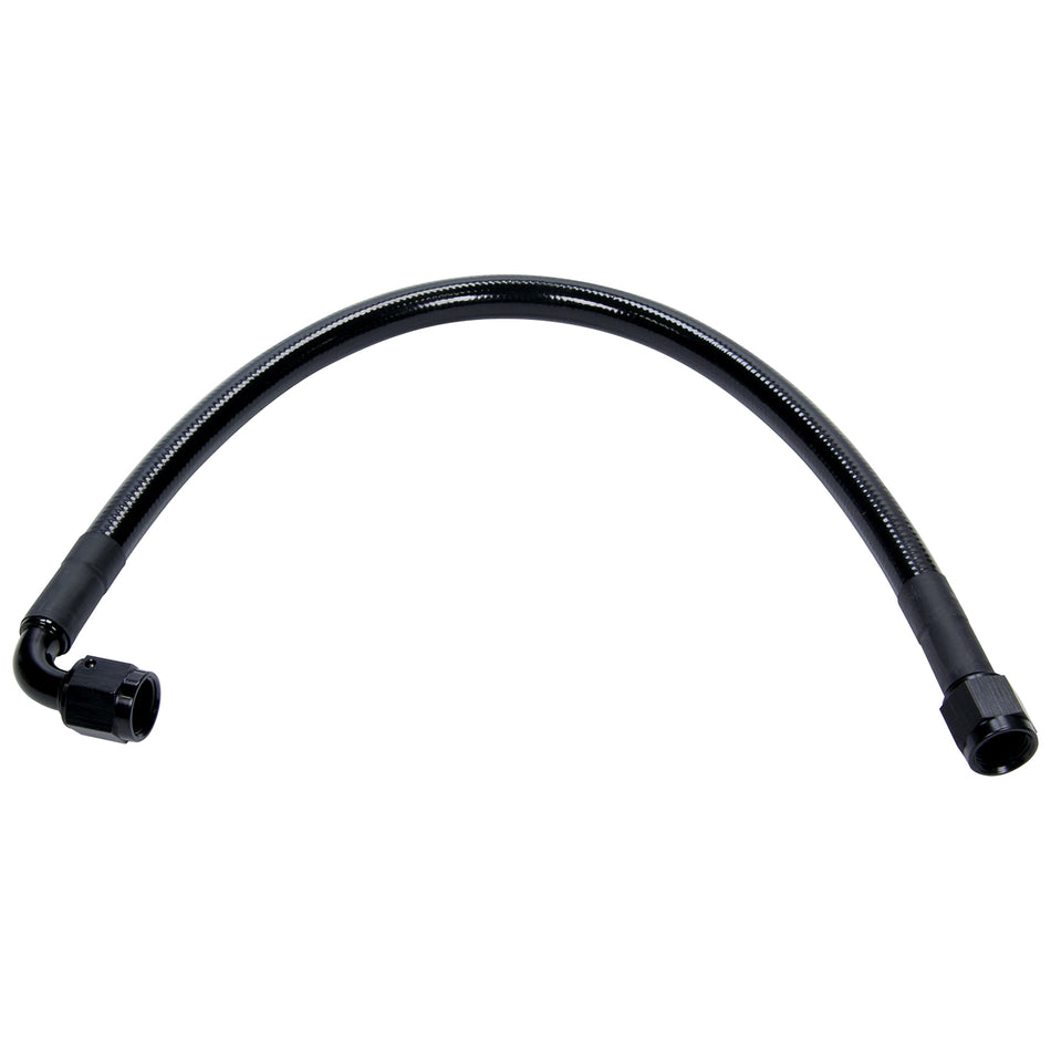 Allstar Performance AN Hose Assembly - 24" Long - 6 AN Hose - 6 AN Straight to 6 AN 90° Female - Braided Stainless - Black Plastic Coated - PTFE - Black Fittings