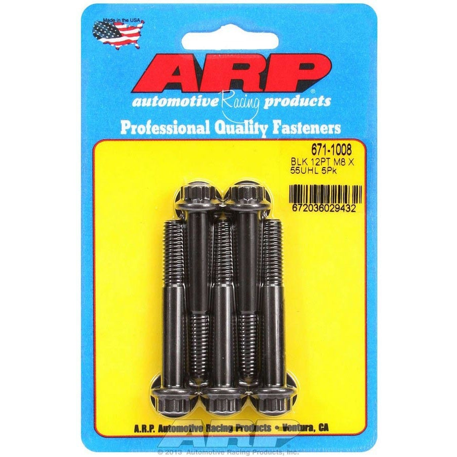 ARP 8 mm x 1.25 Thread Bolt 55 mm Long 10 mm 12 Point Head Chromoly - Black Oxide