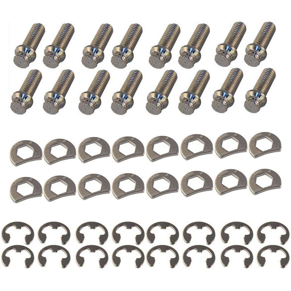 Stage 8 Locking Header Bolt - 3/8-16 in Thread - 1 in Long - Hex Head - Small Block Ford - Set of 16