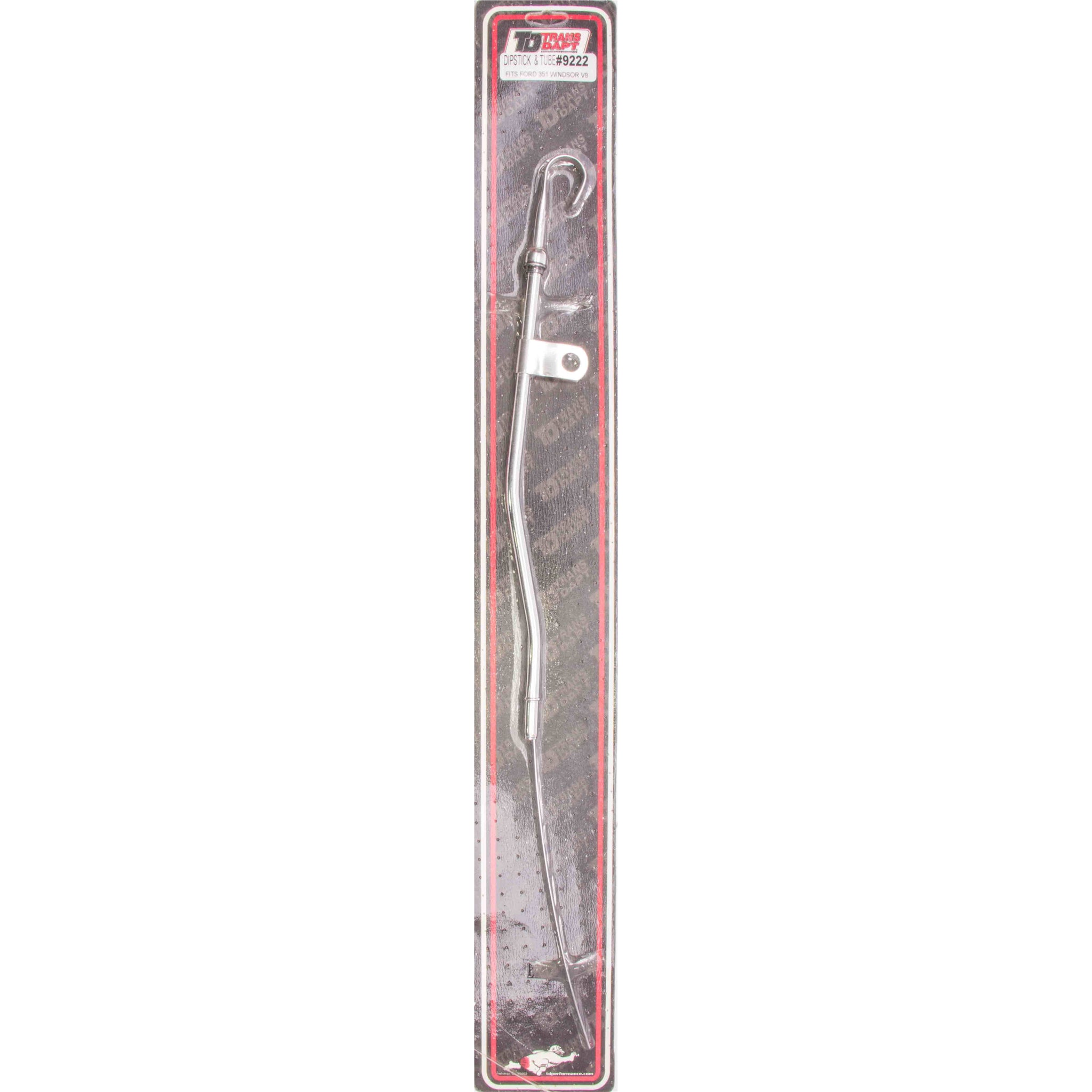 Trans-Dapt Engine Oil Dipstick - Solid Tube - Block Mount - 20 in Long - Chrome - Small Block Ford