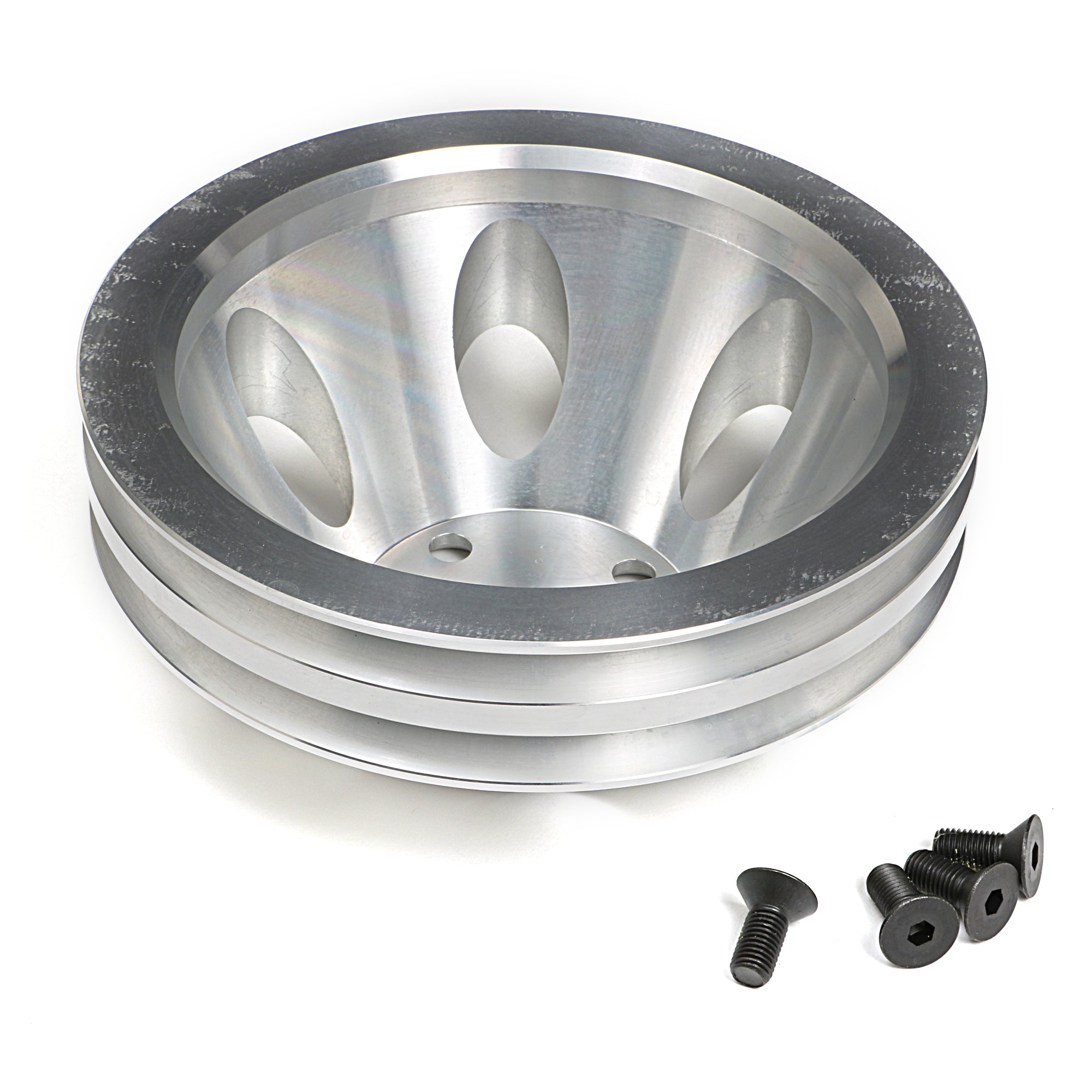 Trans-Dapt V-Belt 2 Groove Water Pump Pulley - 6.625 in Diameter - Machined Aluminum - Long Water Pump - Small Block Chevy