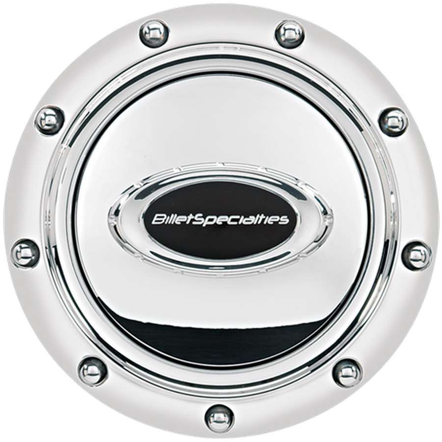 Billet Specialties Pro Style Rivet Horn Button - Black / Silver Billet Specialties Logo - Billet Aluminum - Polished