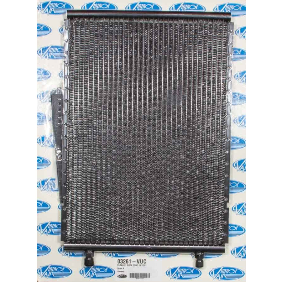 Vintage Air SuperFlow Air Conditioning Condenser Horizontal 20 x 14 x 13/16" 6 AN/8 AN Male O-Ring Fittings - Brackets
