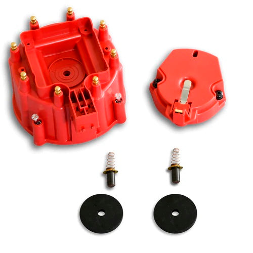 Pertronix Cap and Rotor Kit - HEI Style Terminal - Brass Terminals - Twist Lock - Red - Non-Vented - GM HEI V8