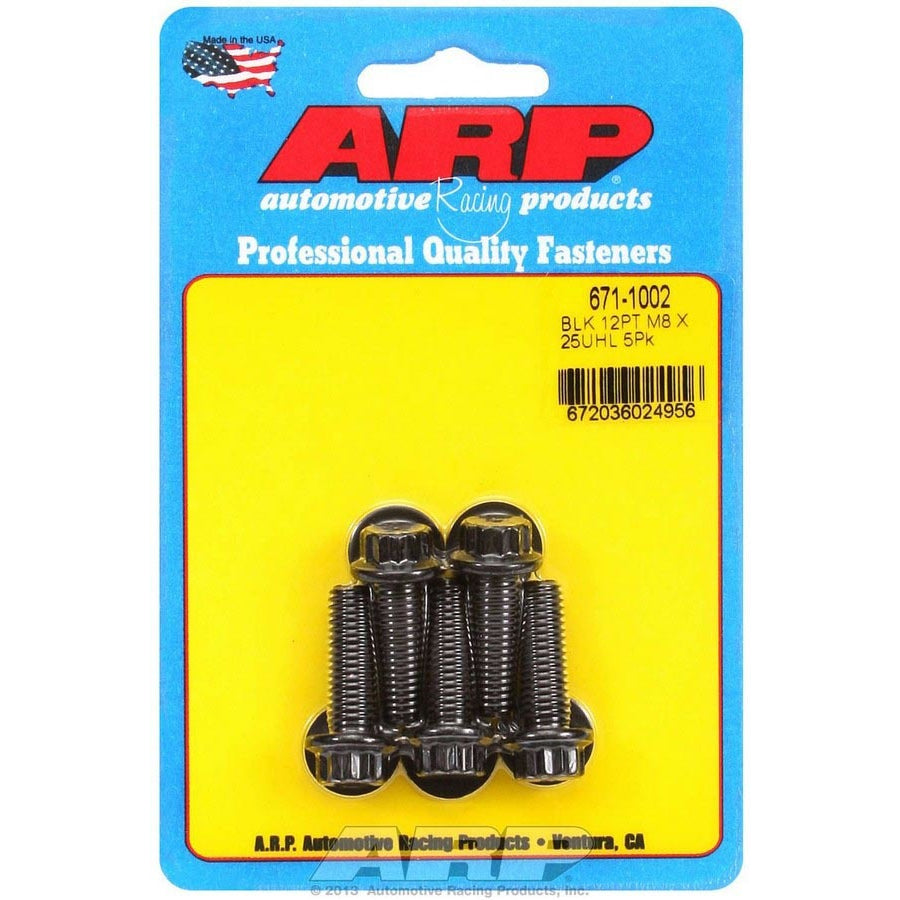 ARP 8 mm x 1.25 Thread Bolt 25 mm Long 10 mm 12 Point Head Chromoly - Black Oxide