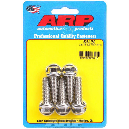 ARP 3/8-16 in Thread Bolt - 1.25 in Long - 7/16 in Hex Head - Polished - Universal - Set of 5