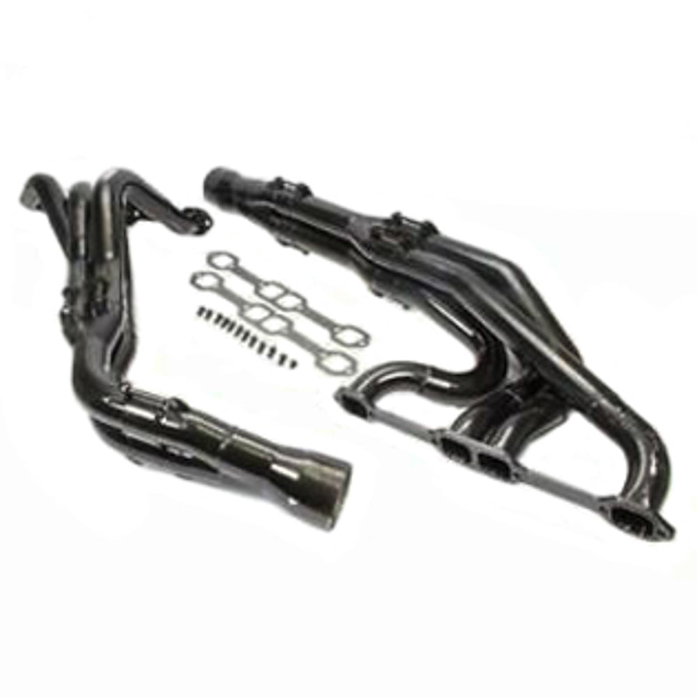 Schoenfeld Dirt Late Model Headers - Tri-Y - 1-3/4 to 1-7/8" Primary - 3-1/2" Collector - Steel - Black Paint - GM LS-Series