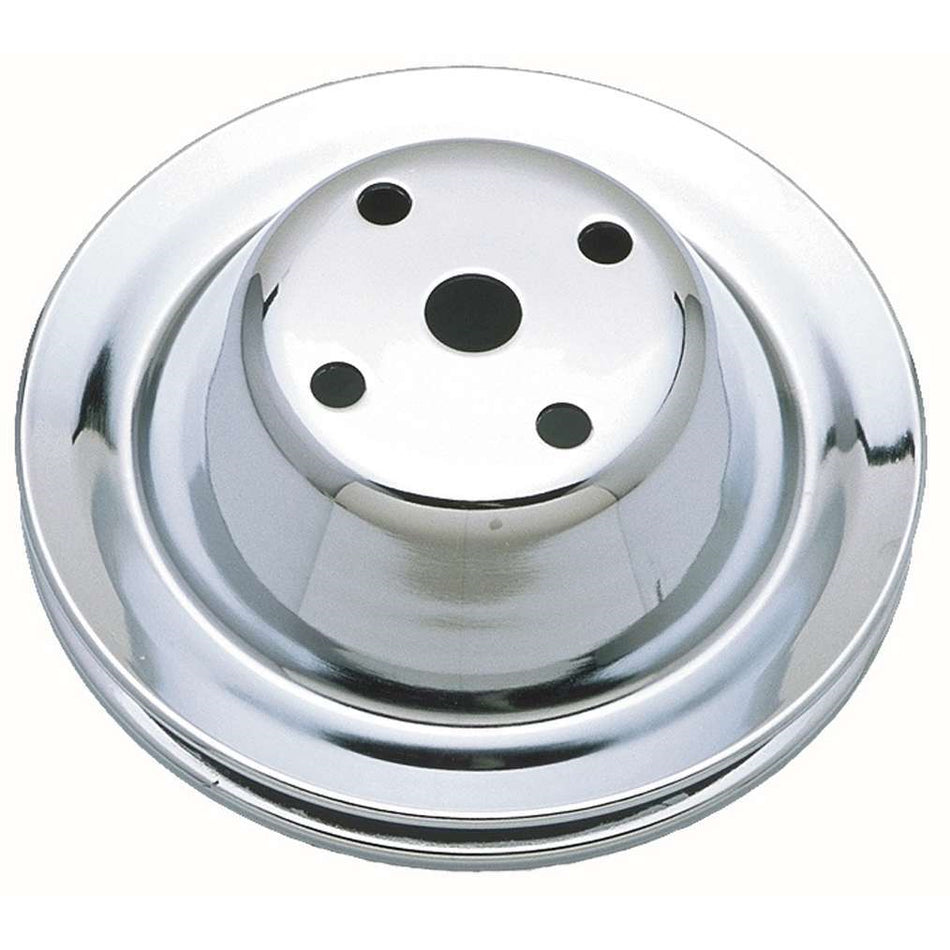 Trans-Dapt V-Belt 1 Groove Water Pump Pulley - 6.3 in Diameter - Chrome - Long Water Pump - Small Block Chevy