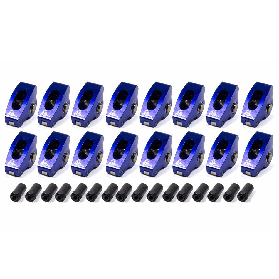 Scorpion Full Roller Rocker Arm - 3/8 in Stud Mount - 1.60 Ratio - Narrow Body - Self-Align - Blue Anodized - Small Block Chevy - Set of 16