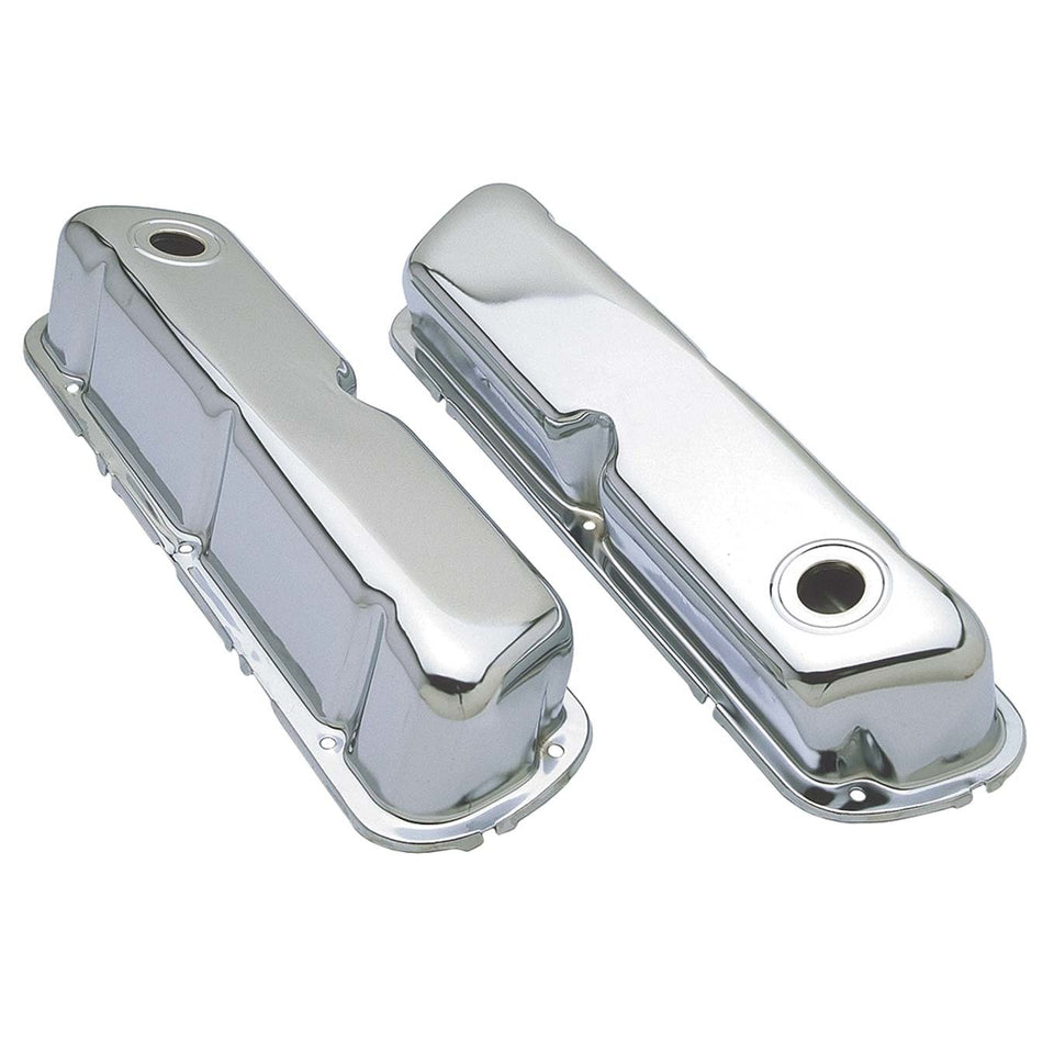 Trans-Dapt Valve Cover - Stock Height - Baffled - Breather Holes - Chrome - Small Block Ford - Pair