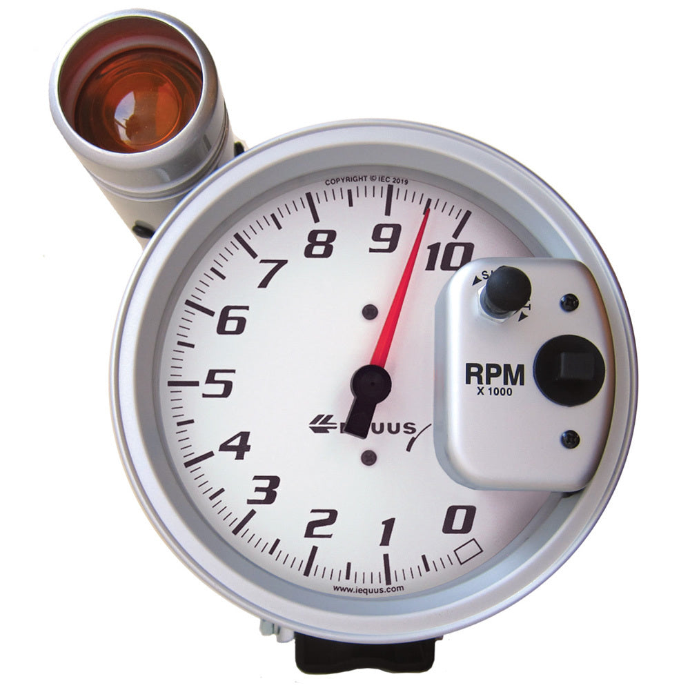 Equus 5000 Series Tachometer - 10000 RPM - Electric - Analog - 5" Diameter - Pedestal Mount - Shift Light - White Face