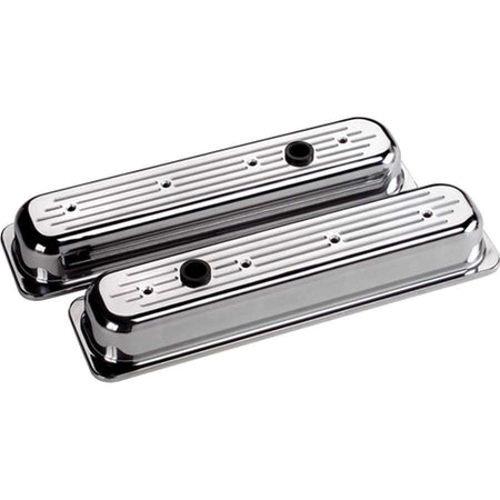 Billet Specialties SB Chevy Centerbolt Stock Height Valve Covers - Ball-Milled Logo - SB Chevy - (Set of 2)