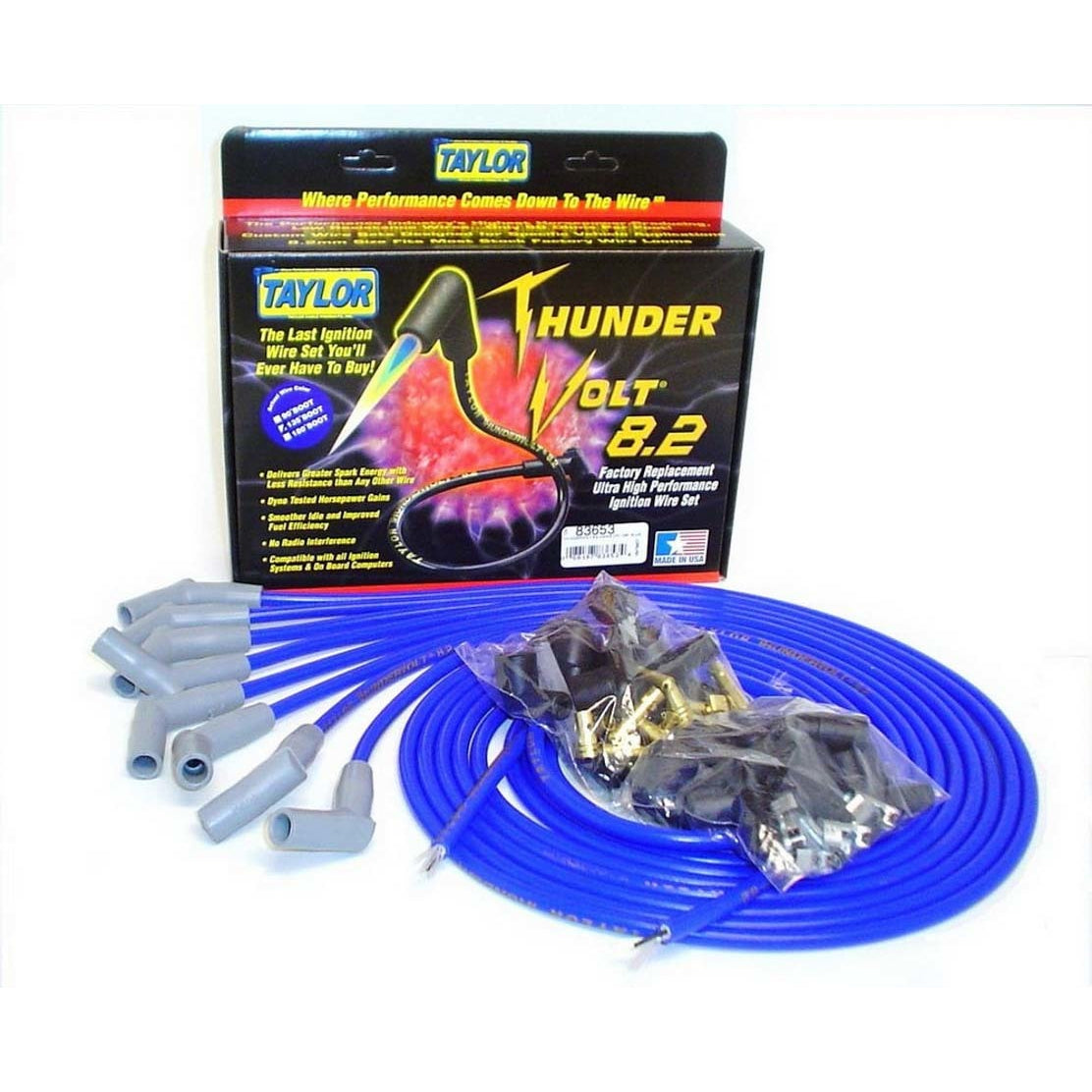 Taylor Universal-Fit Thundervolt 8.2mm Ignition Wire Set - 135° Plug Boots - Blue