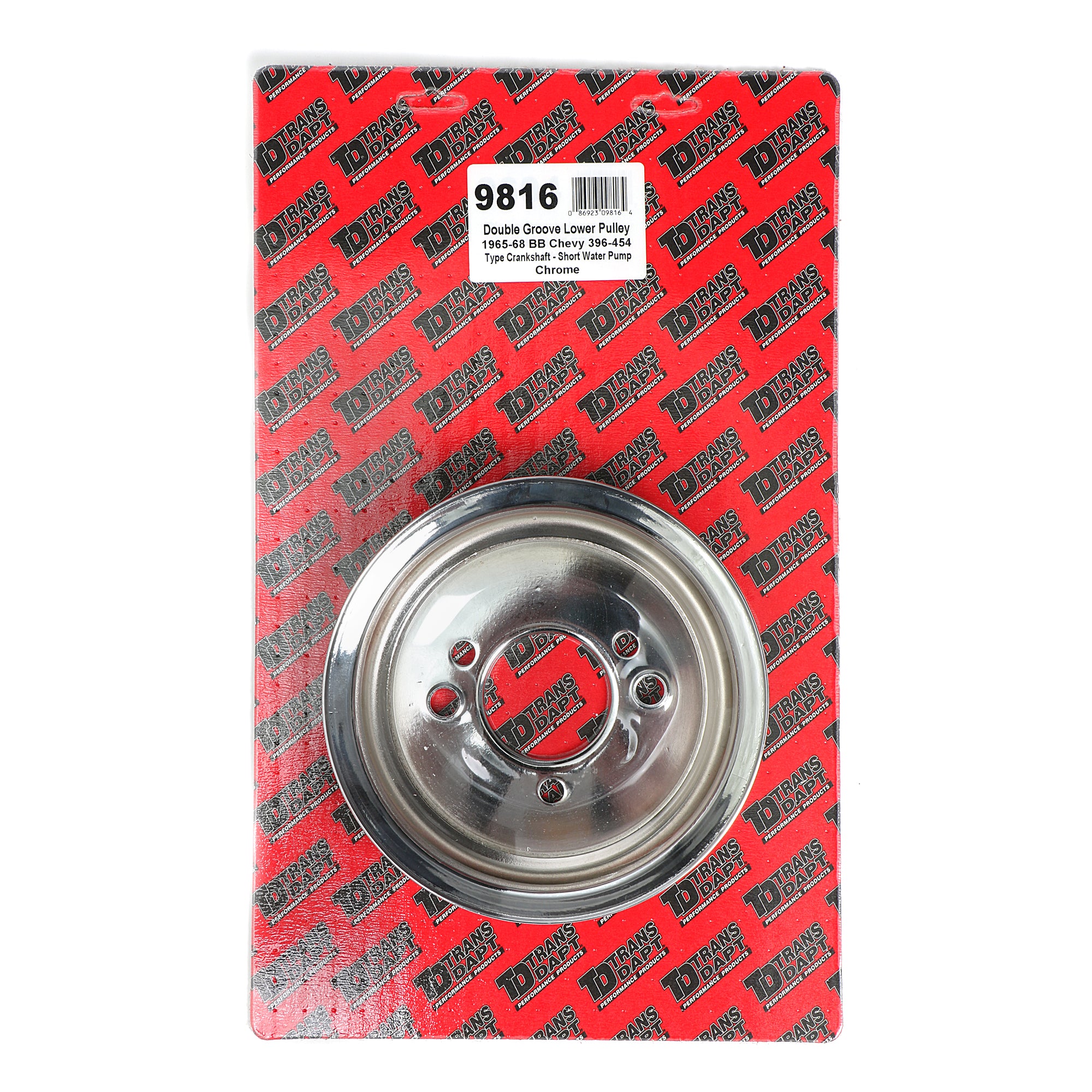 Trans-Dapt V-Belt 2 Groove Crankshaft Pulley - 7.6 in Diameter - Chrome - Short Water Pump - Big Block Chevy