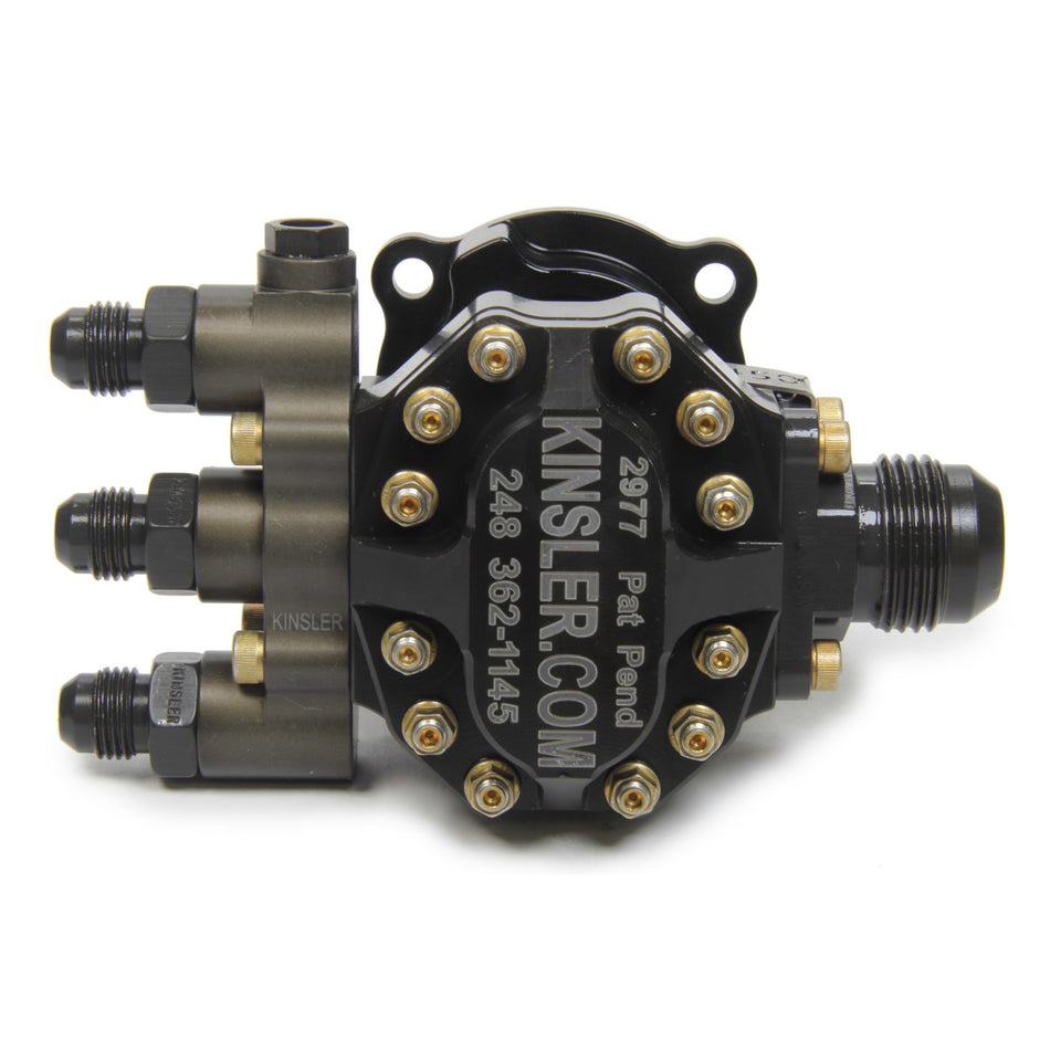 Kinsler Fuel Injection Tough Pump 450 Inline Fuel Pump - Hex Driven - 12 AN Male Inlet - Three 6 AN Male Outlets - Aluminum - Black Anodized - Alcohol / E85 / Gas