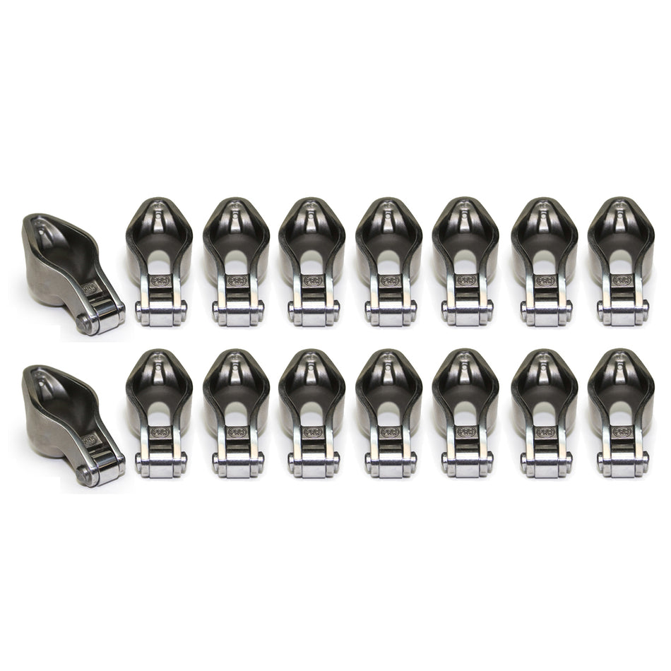 PRW Industries Sportsman Rocker Arm - 3/8 in Stud Mount - 1.60 Ratio - Roller Tip - Small Block Chevy - Set of 16