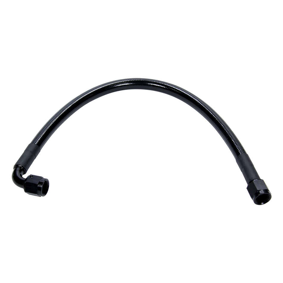 Allstar Performance AN Hose Assembly - 12" Long - 6 AN Hose - 6 AN Straight to 6 AN 90° Female - Braided Stainless - Black Plastic Coated - PTFE - Black Fittings