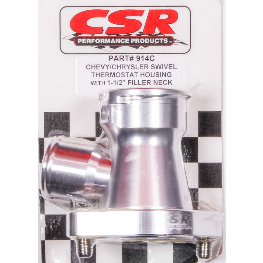 CSR Performance 360 Swivel Thermostat Housing w/ Filler Neck - Chevy V8 - 11/2 Hose - Clear