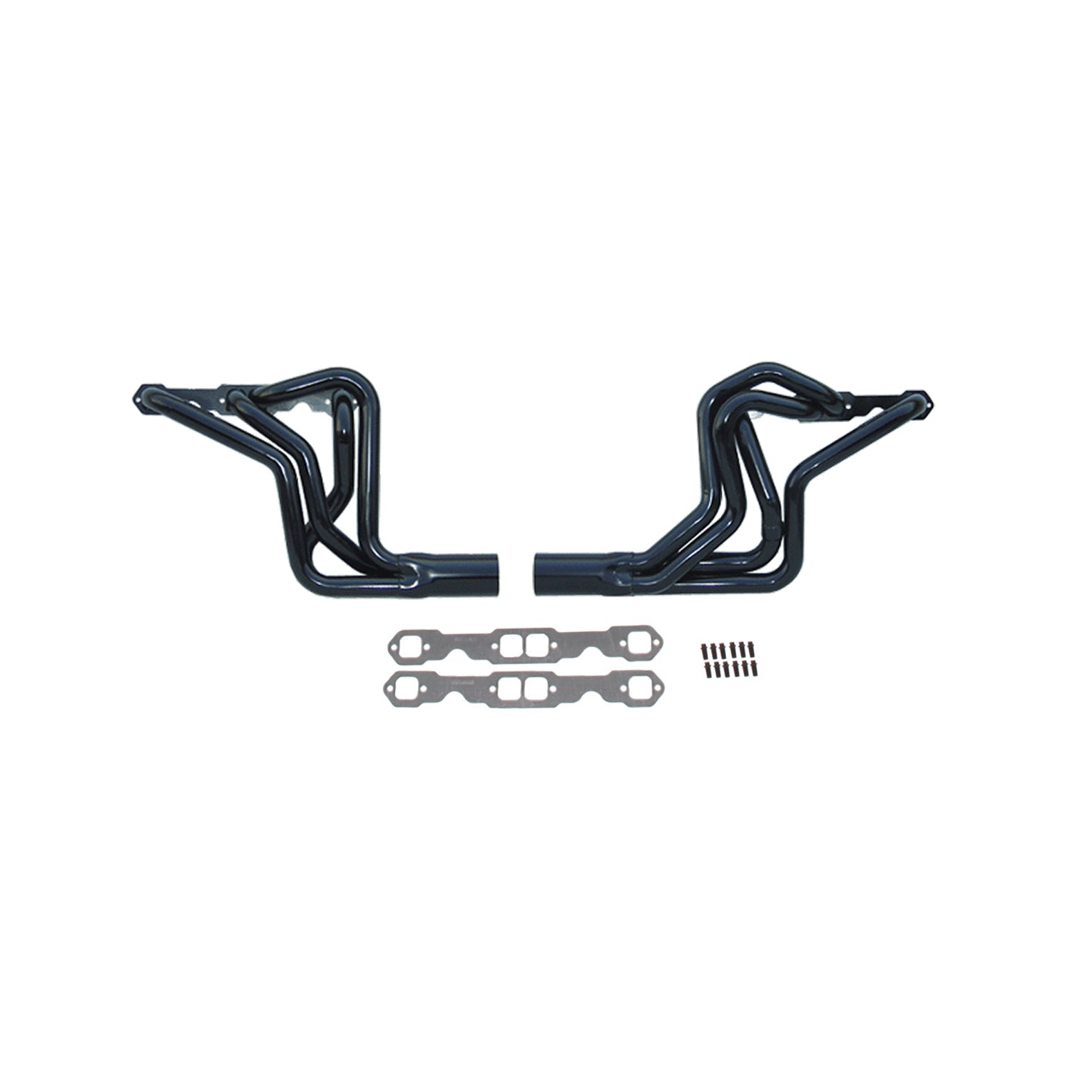 Schoenfeld IMCA Modified Headers - 1-3/4" Primary - 3-1/2" Collector - Steel - Black Paint - SB Chevy