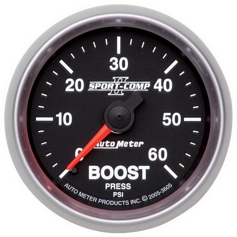 Auto Meter Sport-Comp II 0-60 psi Boost Gauge - Mechanical - Analog - 2-1/16 in Diameter - Black Face