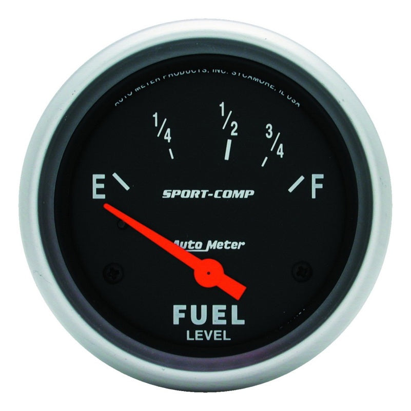 Auto Meter Sport-Comp 240-33 ohm Fuel Level Gauge - Electric - Analog - Short Sweep - 2-5/8 in Diameter - Black Face