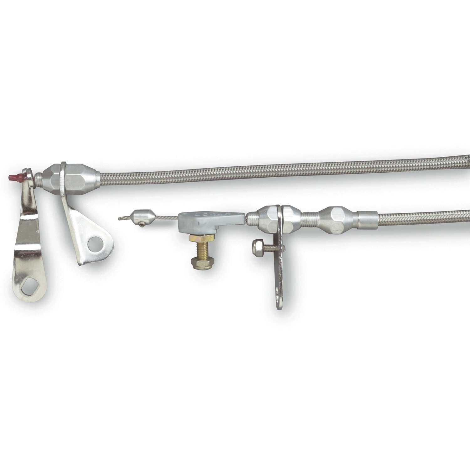 Lokar Hi-Tech Kickdown Cable - Adjustable Length - Braided Stainless Housing - Aluminum Fittings - Natural - C4