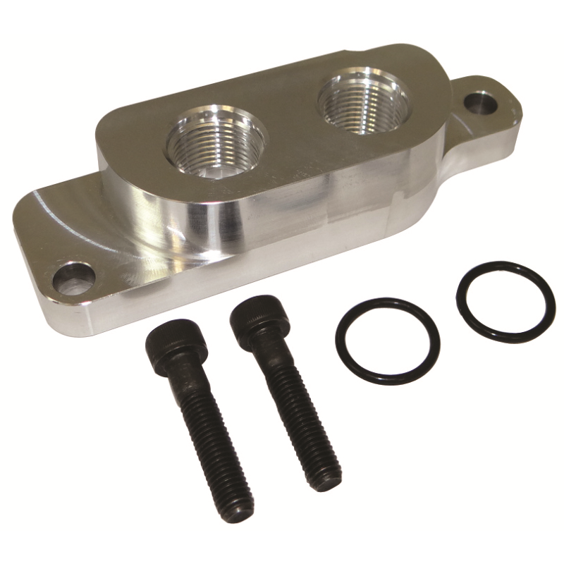 Moroso Performance Products Remote Filter Oil Filter Adapter 3/4-16 Center Thread 1/2" NPT Inlet/Outlet Billet Aluminum