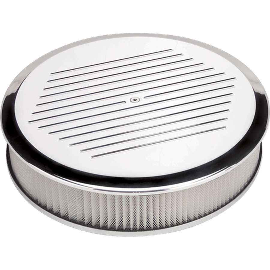 Billet Specialties Round Air Cleaner Assembly - 14 in. Diameter - Polished - Ball-Milled Design - 3 in. Filter Height