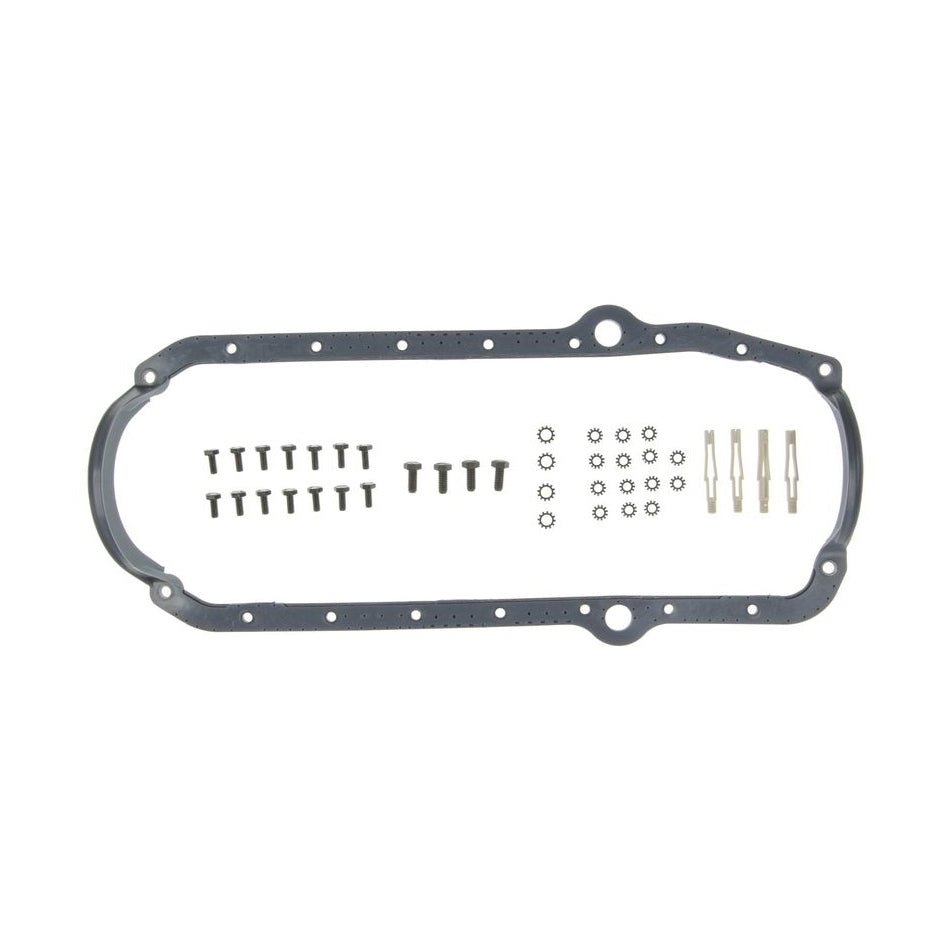 Clevite Oil Pan Gasket Set - 1 Piece - Plastic Core Rubber - Thick Front Seal - SB Chevy