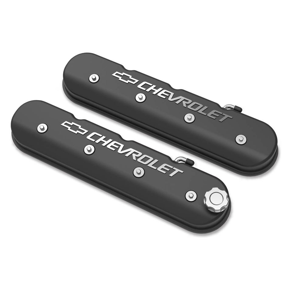 Holley Tall Valve Cover - Baffled - Chevrolet Logo - Black Machined - GM LS-Series - Pair