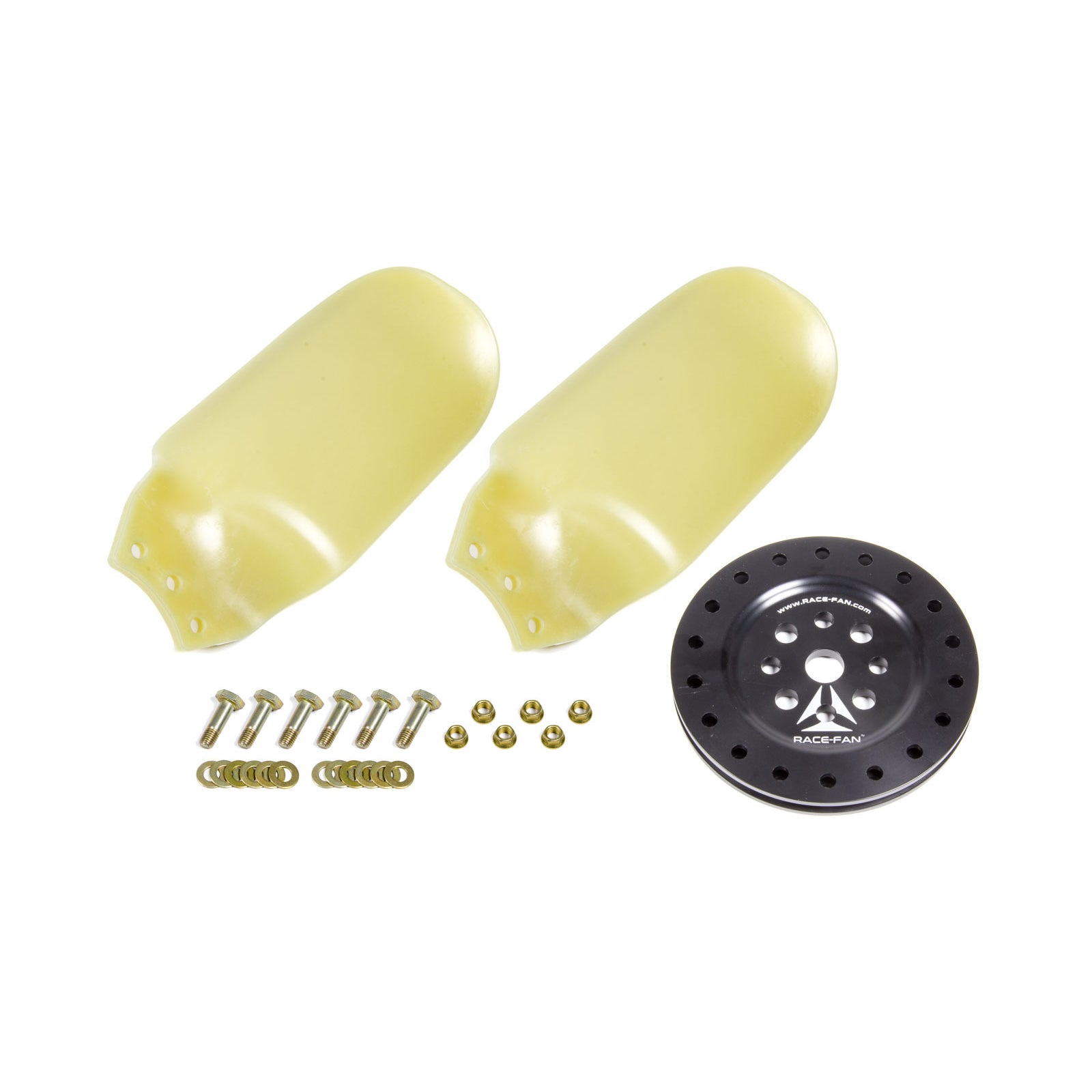 Race Fan 19 in 2 Blade Fan - 5/8 in Hub - Universal Bolt Pattern - Aluminum Hub / Plastic Blades - Black / Natural