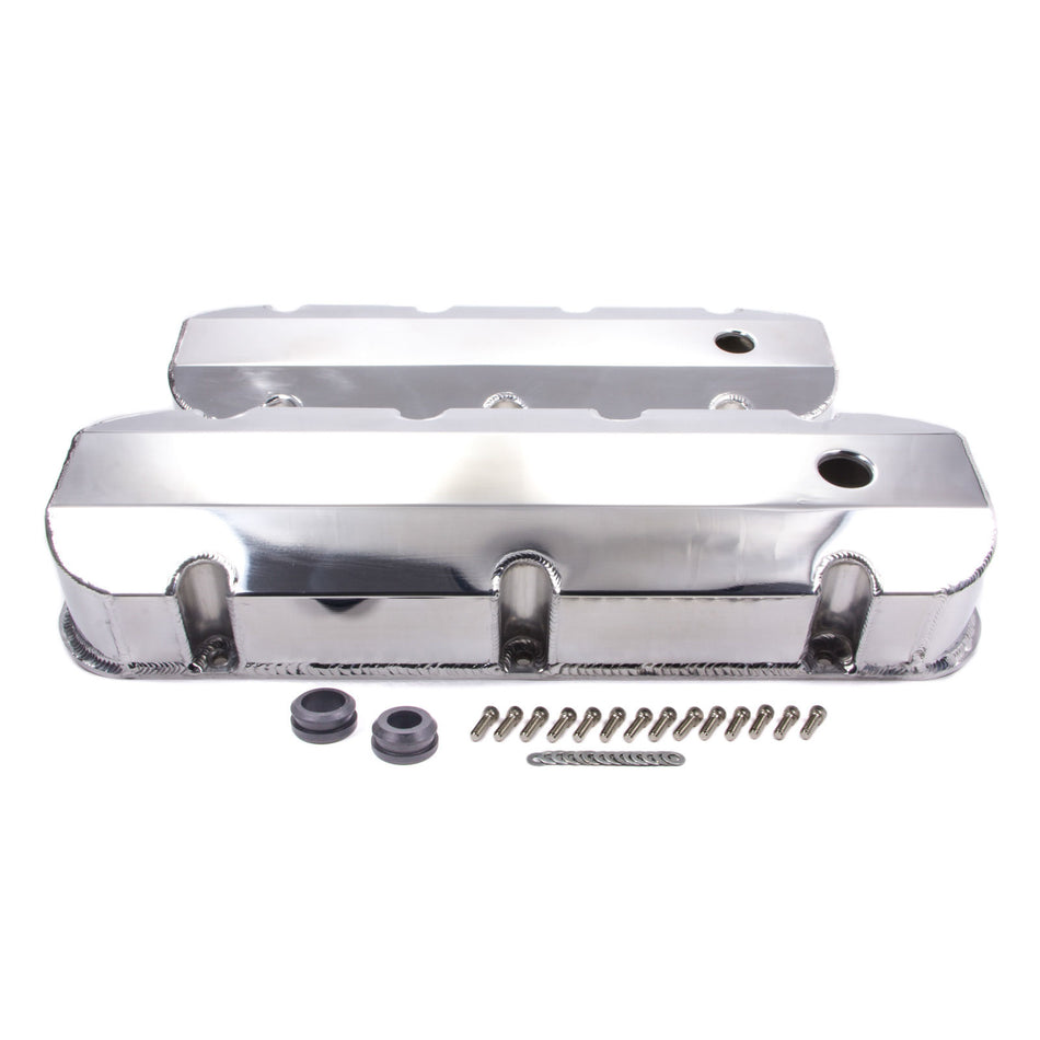 Racing Power Smooth -Tall Valve Covers Breather Holes Fabricated Aluminum Polished - Big Block Chevy