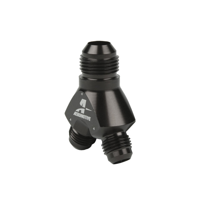 Aeromotive Y-Block Fitting - 8 AN to 2 x -6 AN