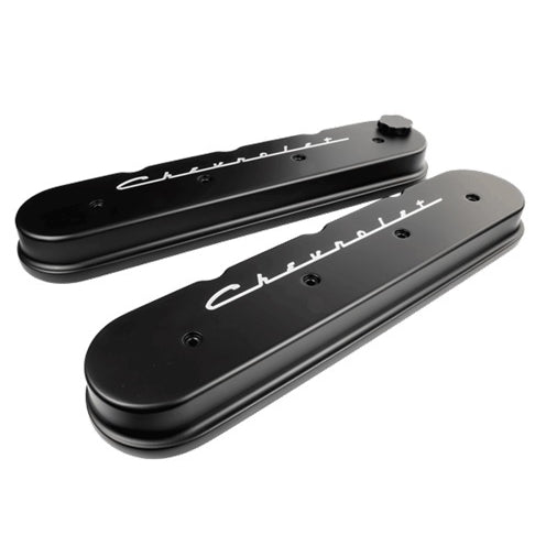 Billet Specialties LS Series Motor Valve Covers Black Chevrolet Logo