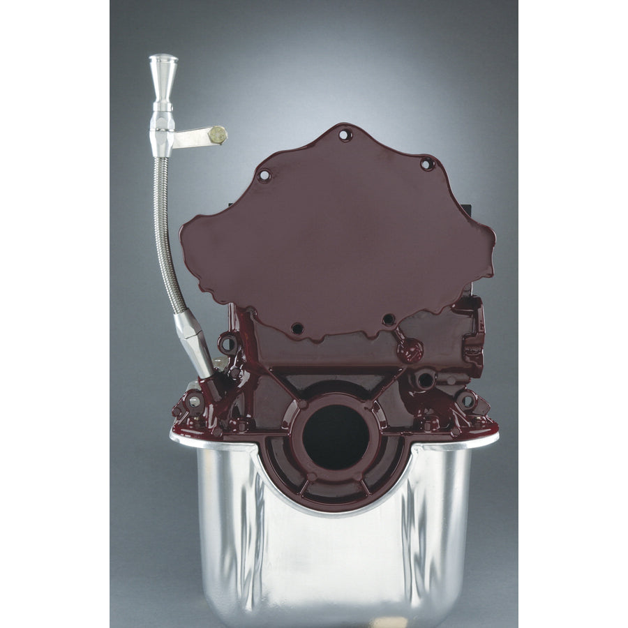 Lokar Engine Oil Dipstick - Timing Cover Mount - Braided Stainless Housing - Aluminum - Clear Anodize - Small Block Ford