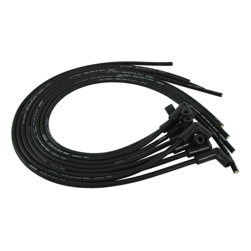 Moroso Ultra 40 Spiral Core 8.65 mm Spark Plug Wire Set - Black - 90 Degree Plug Boots - HEI / Socket Style - Cut-To-Fit - V8