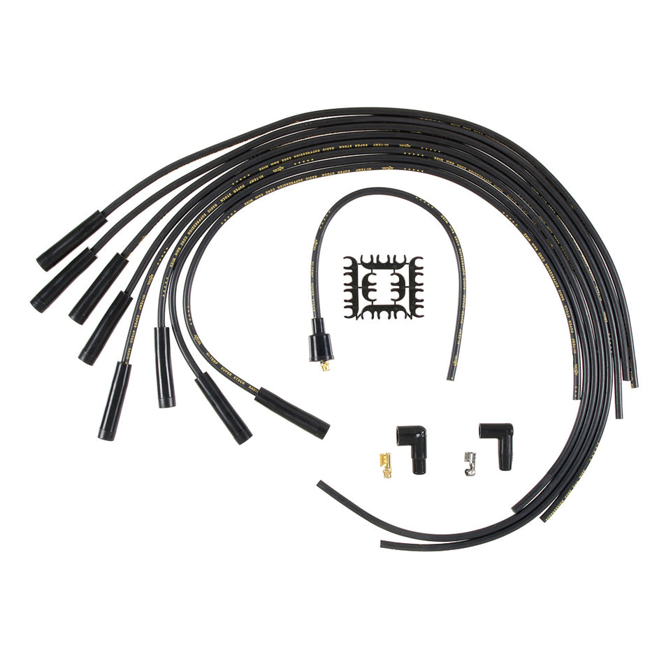 ACCEL Super Stock Spiral Core 8 mm Spark Plug Wire Set - Black - Straight Plug Boots - HEI Style Terminal - Cut-To-Fit - V8 4040K