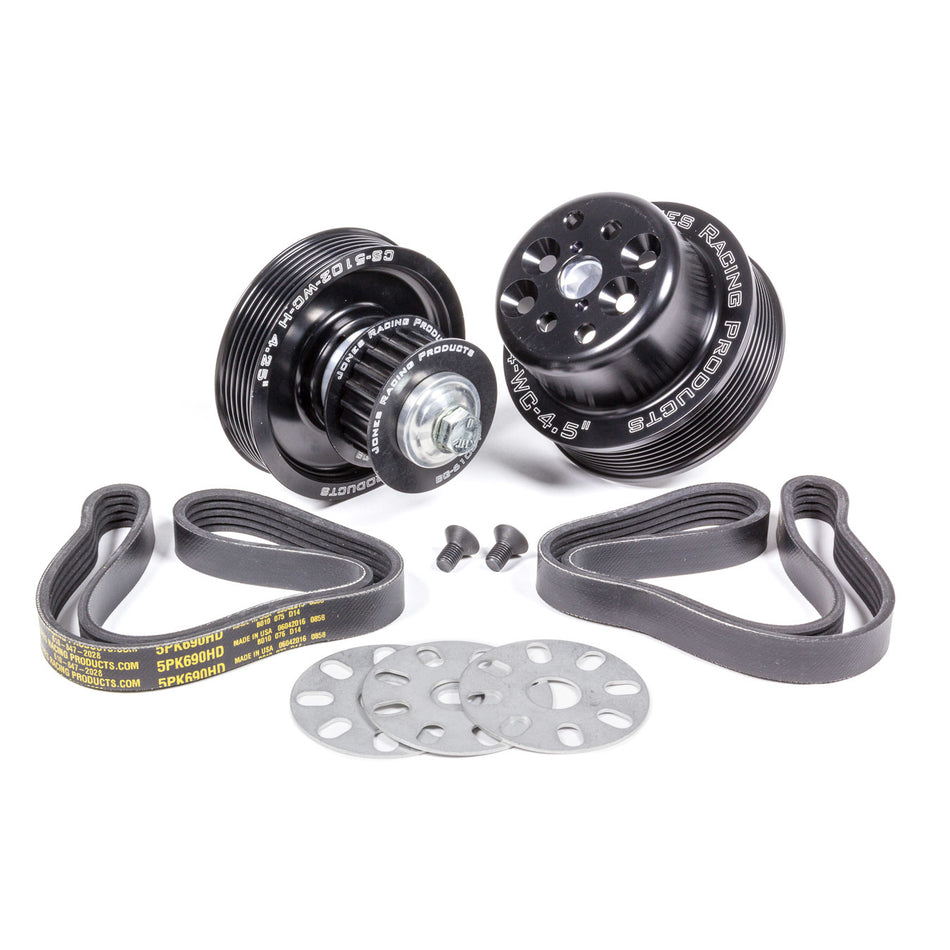 Jones Racing Products 5-Rib Serpentine Pulley Kit - Black Anodized - Small Block Chevy