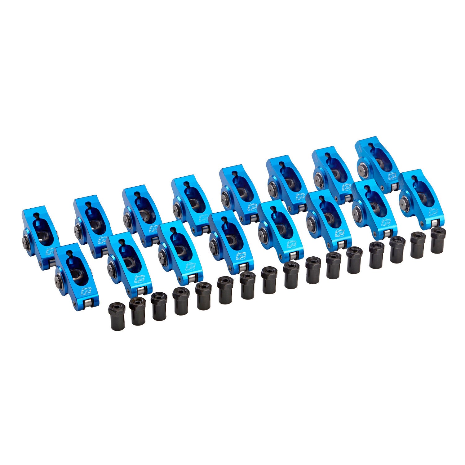 Proform Full Roller Rocker Arm - 3/8 in Stud Mount - 1.60 Ratio - Self-Align - Blue Anodized - Small Block Chevy - Set of 16